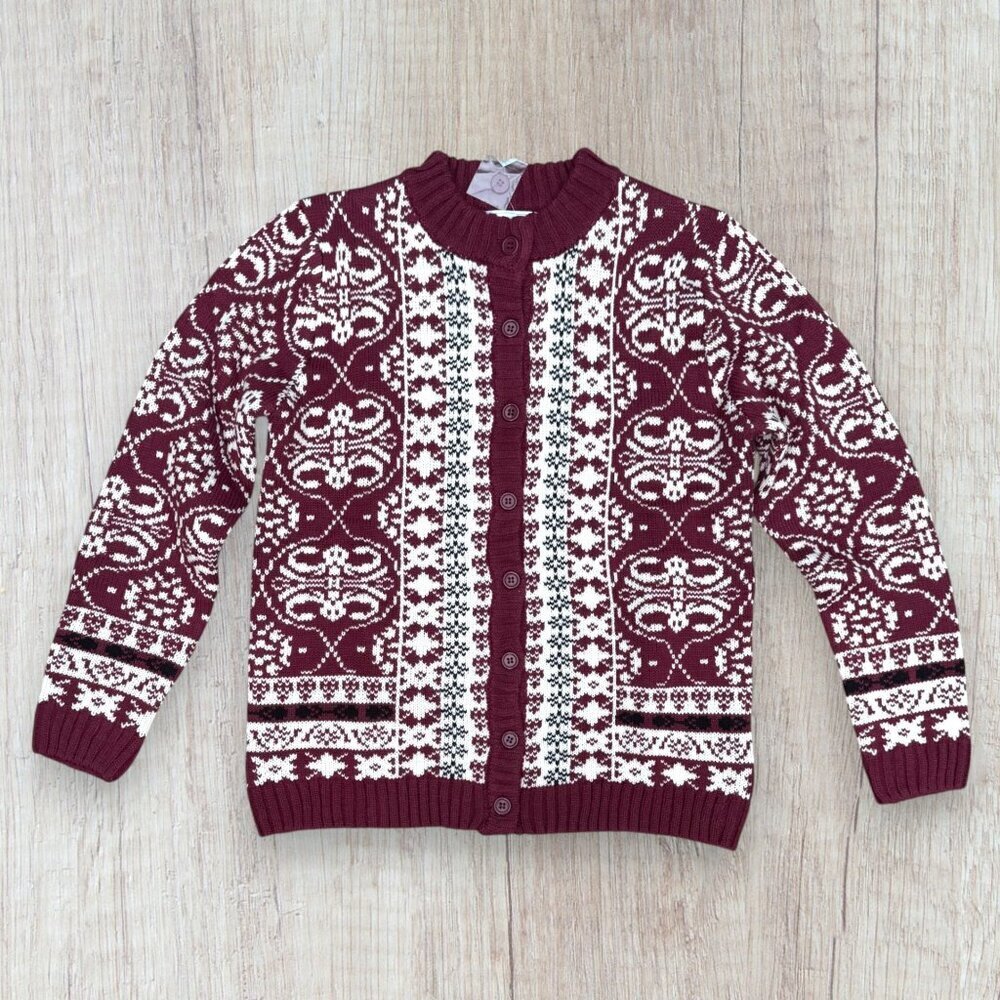 NWT NATIONAL Vintage Y2K Maroon Fair Isle Cardigan Sweater Womens M